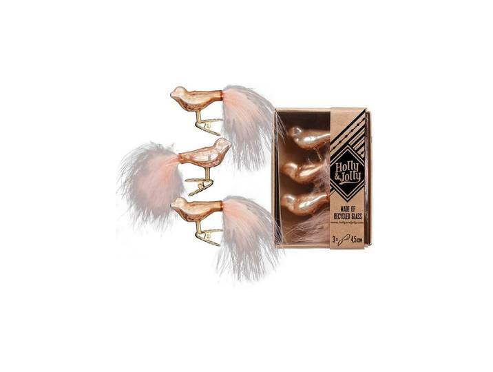 Christbaumschmuck Holly & Jolly Weihnachtsschmuck Vogel 3 Stück , rosa (goldbraun), H:4,5cm, Weihnachtsbaumschmuck, Christbaumschmuck
