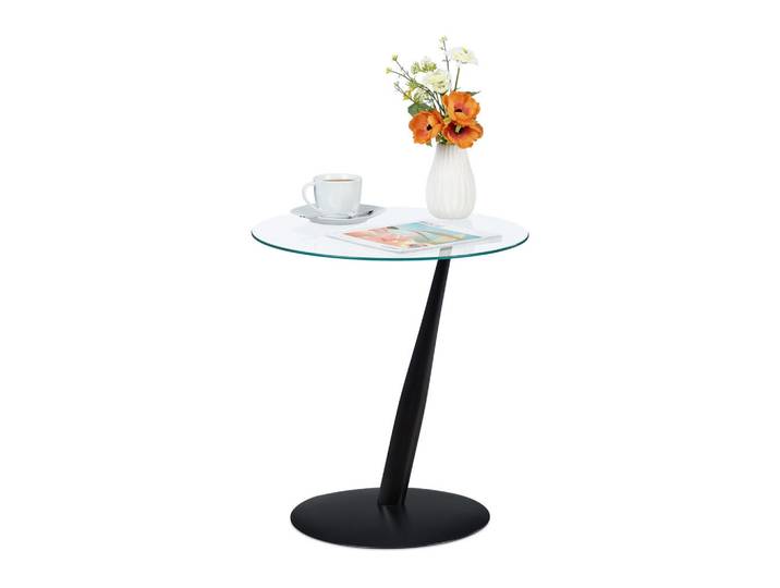 Relaxdays Beistelltisch Schwarz Transparent rund Glas Stahl H 49 cm, Mehrfarbig, Metall, Glas, 45x49x45 cm, Wohnzimmer, Wohnzimmertische, Beistelltische