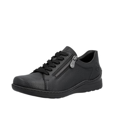 Sneaker RIEKER, Damen, Gr. 38, schwarz, Lederimitat, Schuhe Sneaker, Schnürschuh, Halbschuh, Klassik-Sneaker mit Reißverschluss