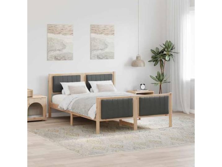YUOTYRKTEJRSG Massivholz Plattoformbett Modern 135 x 190 cm Braun Bettgestell Massivholz Kiefer 135x190 cm Bettrahmen mit Kopfteil und Fußteil, Plattformbett ohne Boxspring, Stabil &