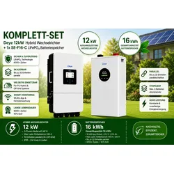 Deye  PV  Speicher  Set  12  kW  -  Deye  Hybrid  Wechselrichter  SUN-12K-SG05LP3-EU  +  SE-F16-C  16  kWh  LiFePO4  Batteriespeicher  (48V  System)