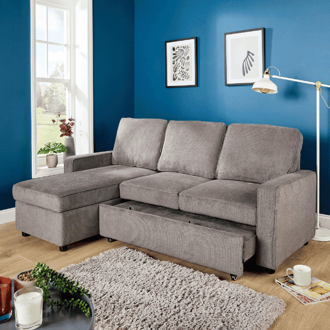 17 Stories Kingston Upholstered L-shaped Sofa Bed & Chaise Gray 97cm H X 207cm W X 138cm D