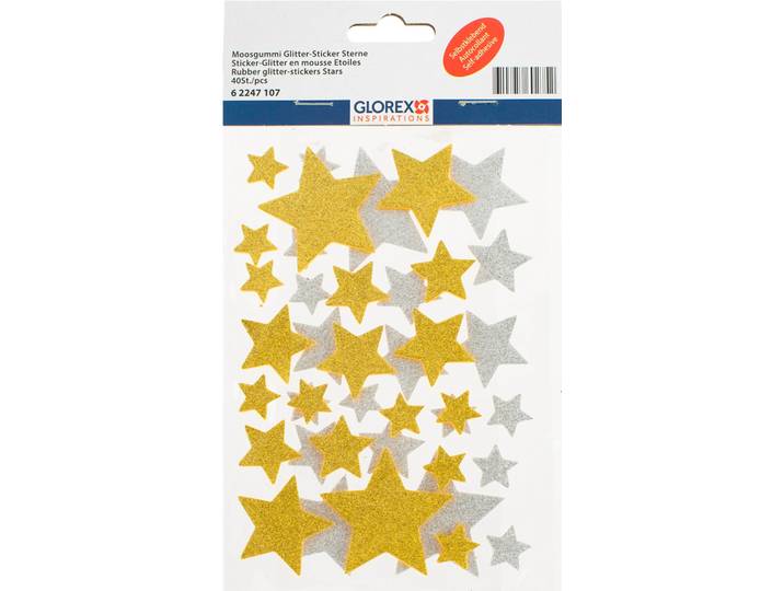 Moosgummi Glitter-Sticker 40St Sterne go