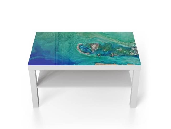 DEQORI Glastisch weiß groß 90x50 cm Motiv Herz der See ausgefallener Beistelltisch aus Glas Hochglanz Couchtisch fürs Wohnzimmer moderner Couch Tisch mit Design