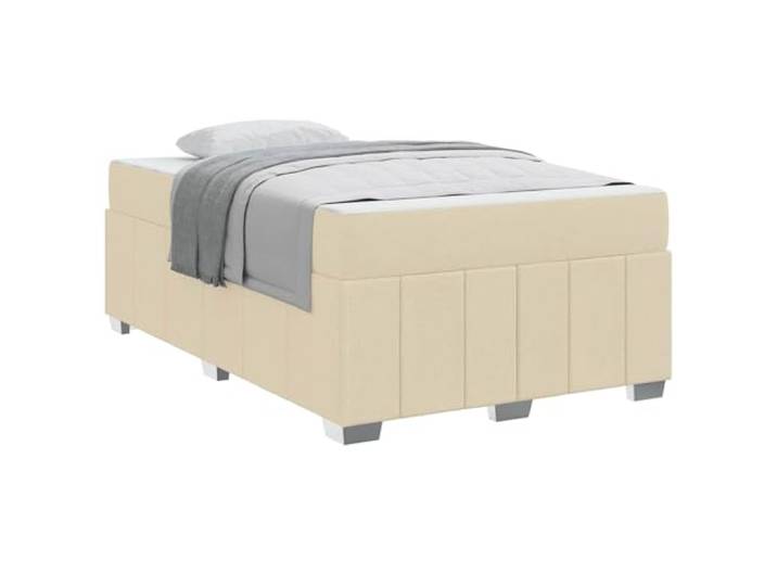 PUGYNBK Bett 120 x 200 cm mit cremefarbener Matratze, Stoff und Holz Mittlere Festigkeit, Taschenfedern, Kunststofffüße, einfache Montage, modernes Design