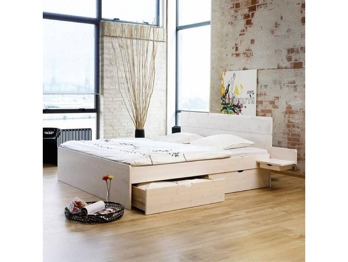 Bett Finnland Komfort Kiefer/Kernbuche Massivholz mit Schubkasten 180x200cm Kiefer