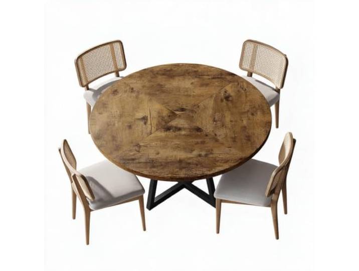 Koioplie Runder Esstisch 120 cm Holzplatte Metallfuß Industrie Klassisch Sternförmige Basis, Industrie-Design, stabile Konstruktion, 4 Personen