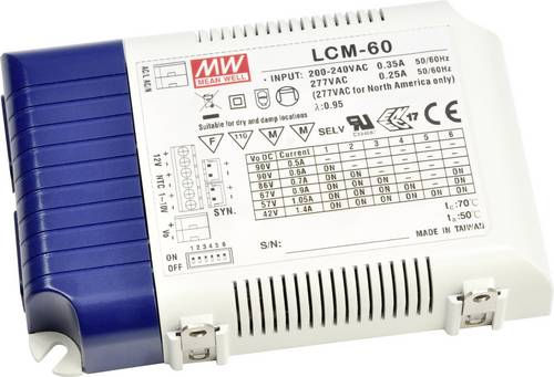 Mean Well LCM-60DA LED-Treiber Konstantstrom 60W 0.5 - 1.4A 2 - 90 V/DC dimmbar, PFC-Schaltkreis, Überlastschutz 1St.