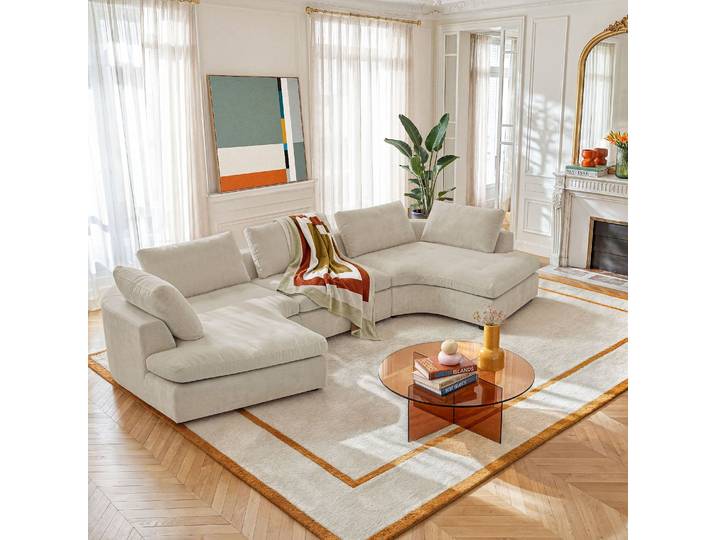 HABITAT - Canapé panoramique modulable en tissu - Beige meringue - Ameria