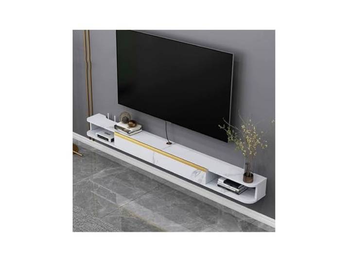 DFHS46JK Multimedia-Möbel Wandmontierter schwebender TV-Schrank, Regal unter dem Wohnzimmer für das Wohnzimmer(Weiß,180x19.8x16cm)