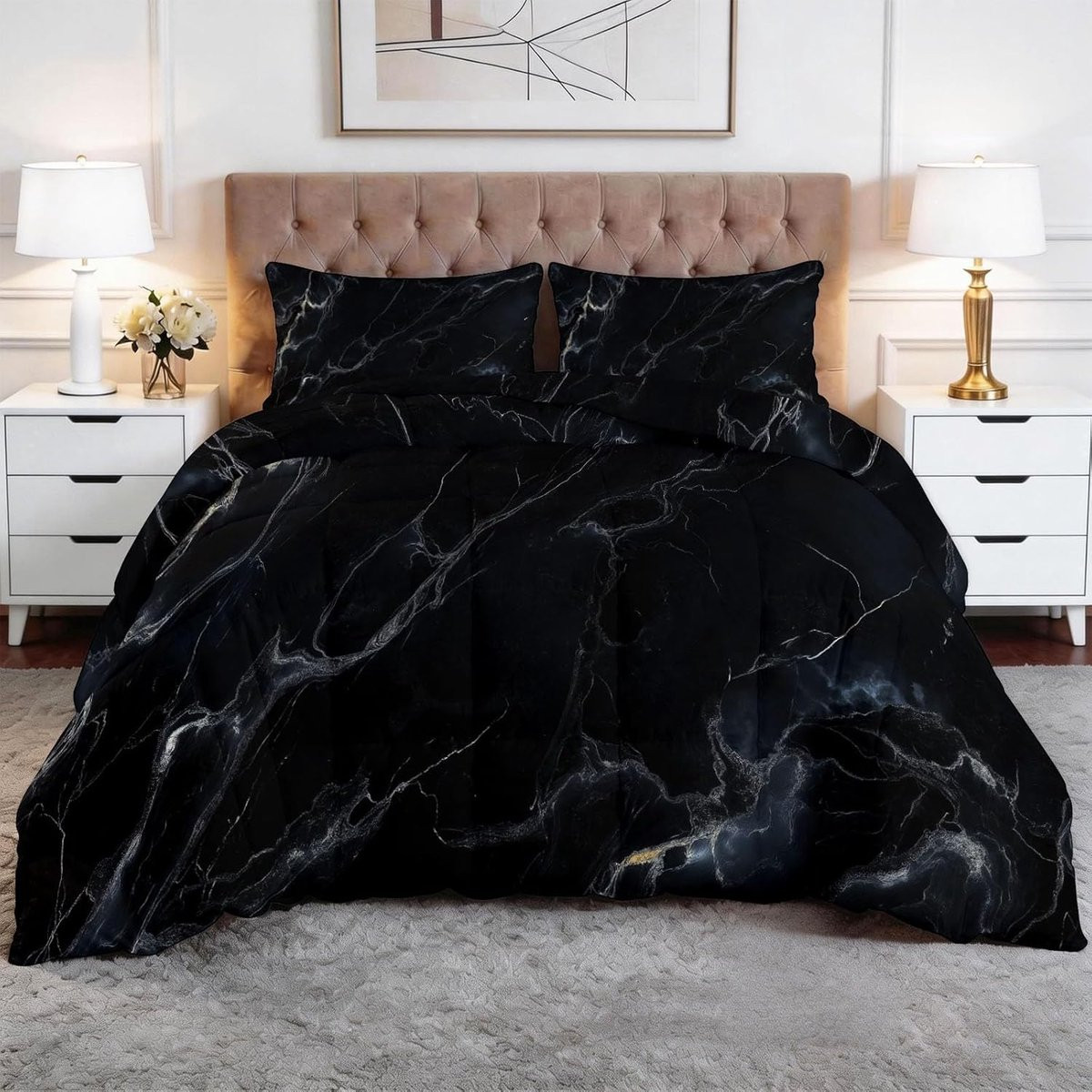 Zwarte omkeerbare all-season dekbedset van microfibre voor volwassenen, 220 x 240 cm