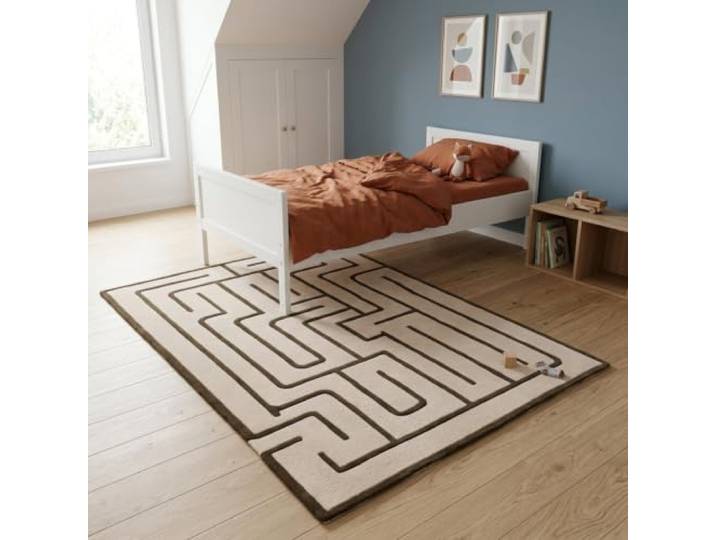 Morgenland Kinderteppich Handgetuftet Wolle Olivgrün 140x200cm 100% Schurwolle, Kollektion Kids, Kinderzimmer, Handarbeit, Rechteckig