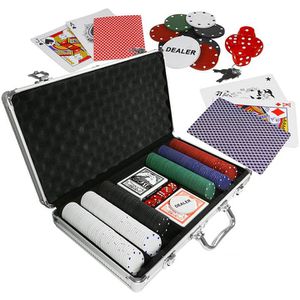 Eaxus Pokerkoffer 20340, Chips ohne Wertaufdruck, aus Aluminium mit 2 Kartendecks und Dealer-Button, 300 Chips