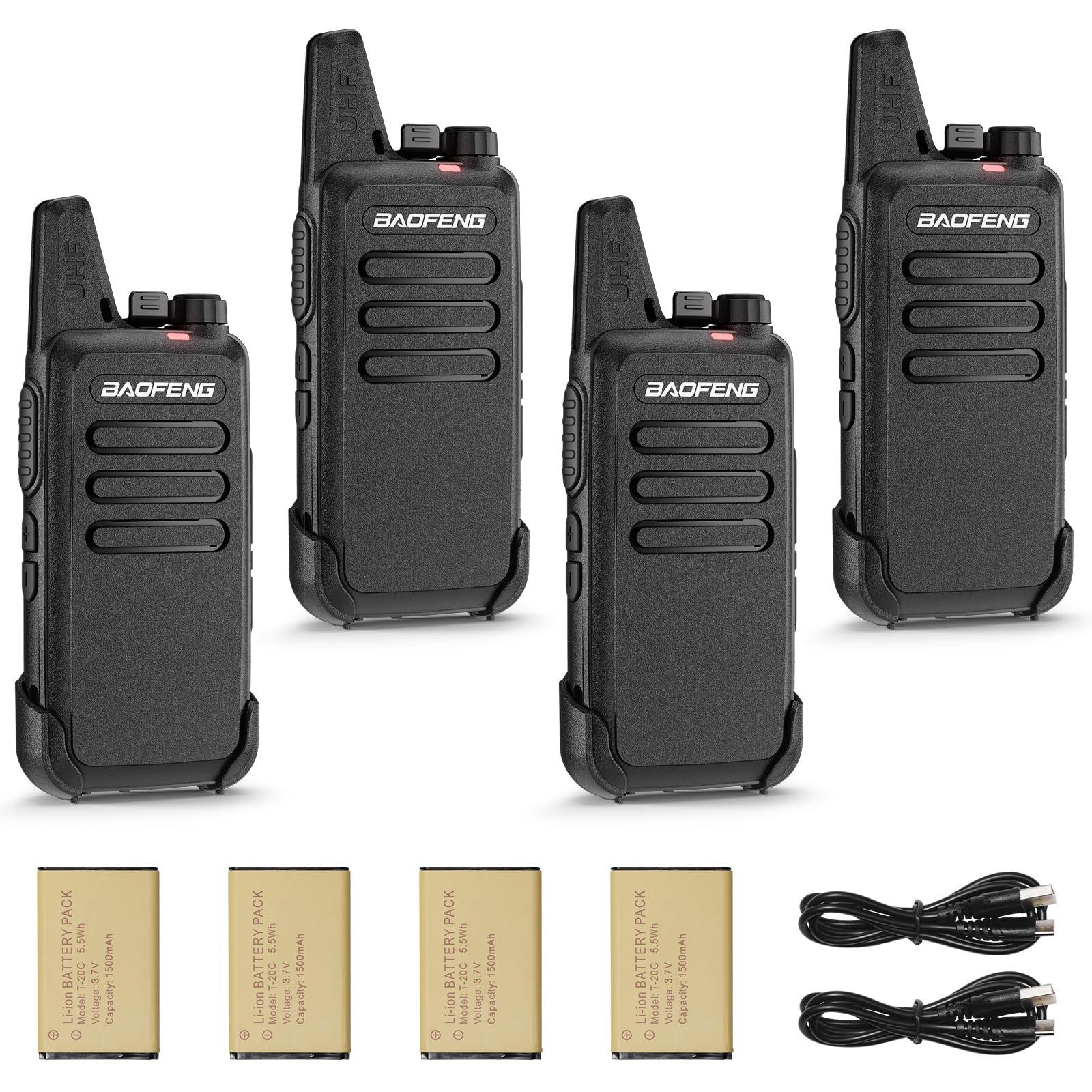 Baofeng T22 Walkie-Talkie set van 4 stuks, 16 kanalen PMR446 portofoons met 1500mAh batterij en USB-C oplaadbaar