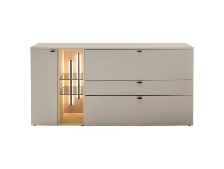 Venjakob Sideboard, Wildeiche, Seidengrau, Holz, Glas, Holzwerkstoff, Eiche, Wildeiche,Eiche, 3 Fächer, 2 Schublade(n) Schubladen, 180x89x43 cm, Goldenes M, Made in Germany, Dgm, DGM-Klimapakt, DGM-Emissionslabel, Typenauswahl, in verschiedenen Holzdekoren erhältlich, Wohnzimmer, Wohnwand, Wohnwand- Serien