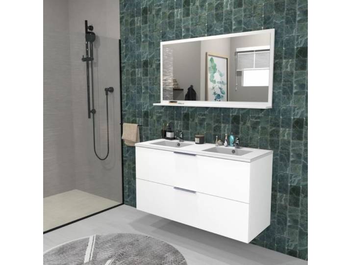 Meuble sous-vasque 2 tiroirs MALAGA 120 cm + vasque / Blanc