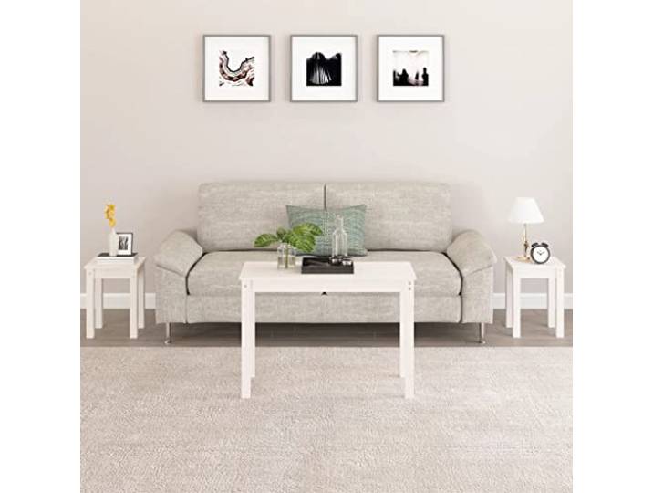 HKGNMBS Beistelltische zum Zusammenstecken 3 Stück weiß aus massivem Kiefer Massivholz, weiß, großer Tisch 80x40x55 cm, kleine Beistelltische 30x30x40 cm, Wandbefestigung, Verwendung