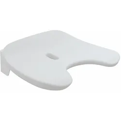 Klappsitz Basic m. Schamausschnitt, Konsole Edst., plvb m. Sitzfläche aus PUR, Kst.-Oberfläche u. kratzfeste Pulverbeschichtung, Sitzfläche B: 452 mm, T: 450 mm, Sitzfläche m. Wasserablauf, in Farbe SD (Weiß hochglanz - Weiß matt)