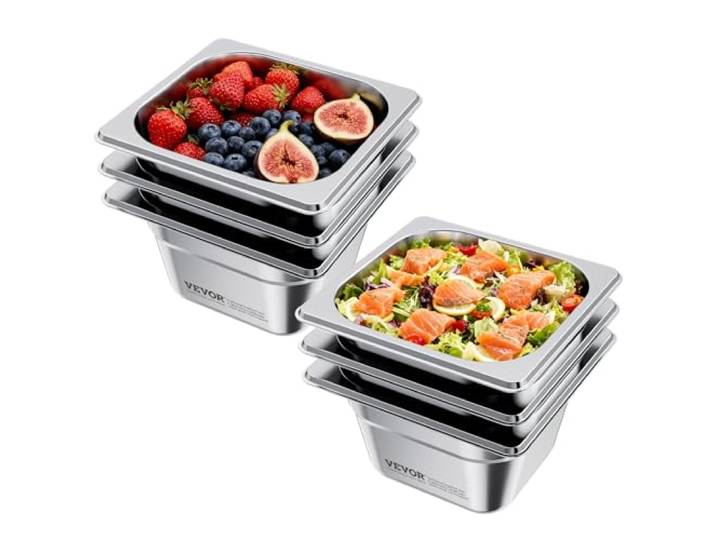 VEVOR Bac Gastronorme GN 1/6\, Récipient de Restauration en Acier Inoxydable 6PCs 1\,7 L\, Bac Inox Alimentaire Profondeur 10 cm\, Anti-adhérent et Antirouille\, pour Bain-marie Buffet Chauffe-plats Hôtel