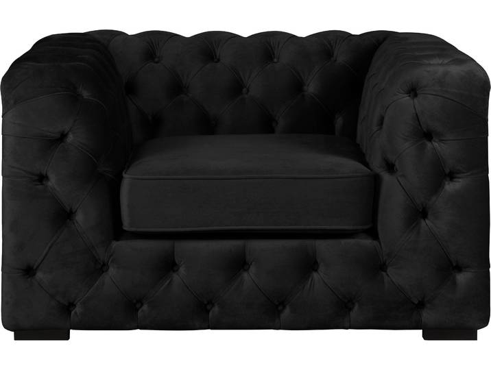 Chesterfield-Sessel, Samtvelours, Schwarz, 110×67×98 cm, Klassische Chesterfield-Knopfheftung, Home-affaire