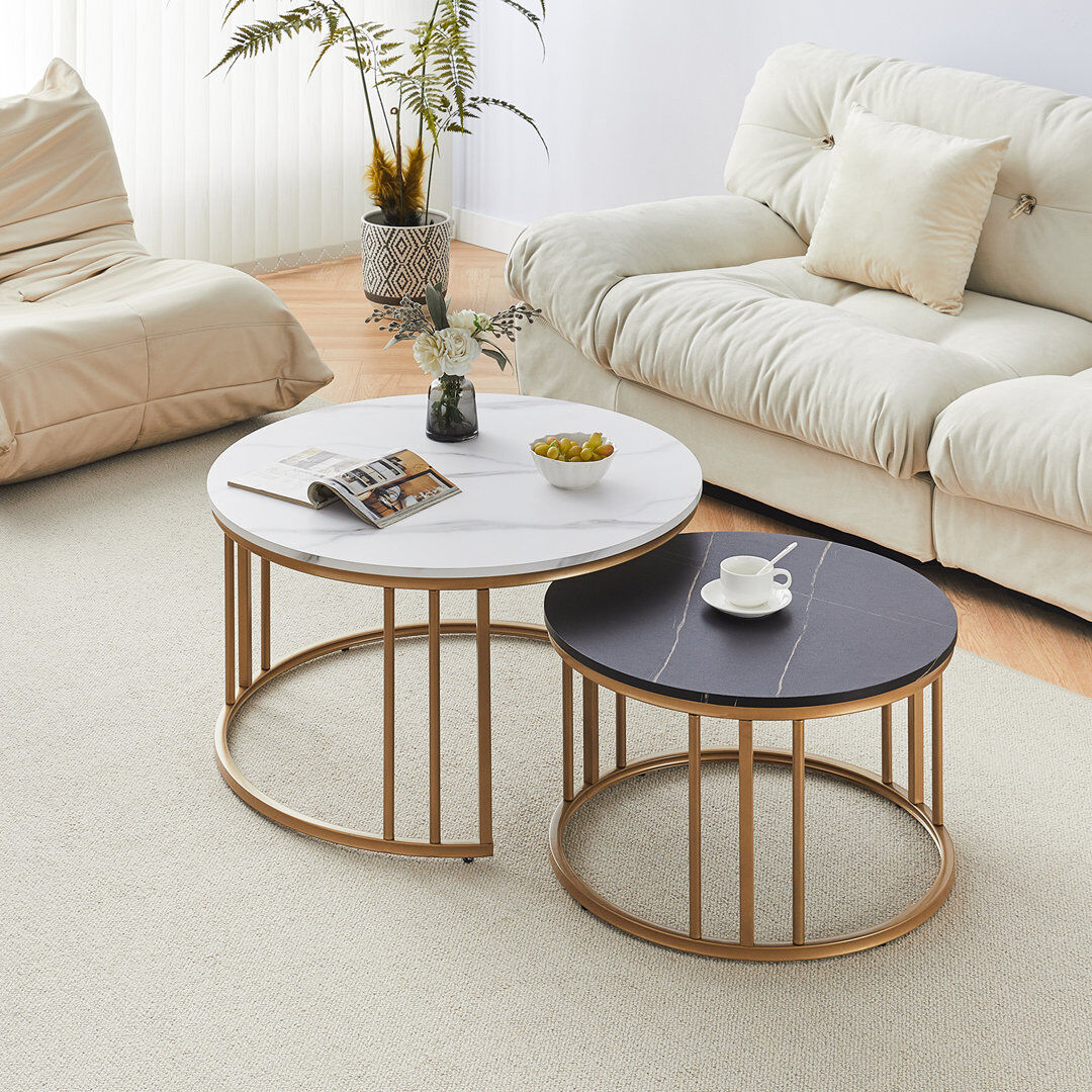 CLIPOP Nesting Cofe Frame Coffee Table with Storage White/Black