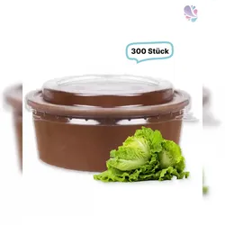 Blanc HYGIENIC SET: Salatboxen Salatschalen braun 500ml + RPET Deckel, 300 Stück, to go, take away, biologisch abbaubar, Kraftpapier+ PLA