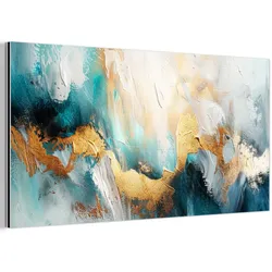 METALLBILD Abstrakt - Kunst - Gold - Blau 80x40 cm