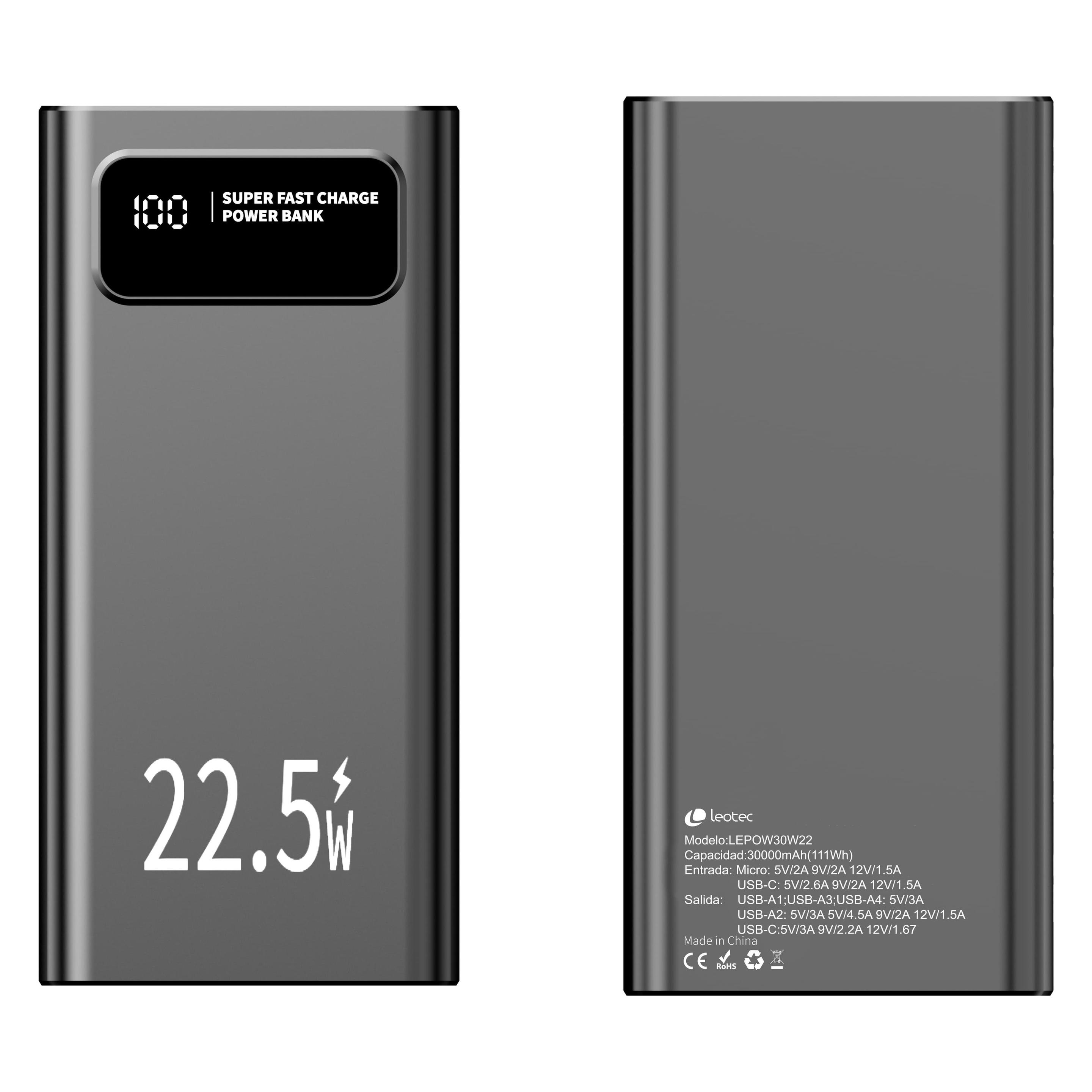Leotec LEPOW30W22K (30000 mAh, 22.50 W, 111 Wh) (LEPOW30W22K)