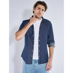emilio adani Herren Jeans-Overshirts mit Druckknöpfen Blau regular uni Kent-Kragen - XL