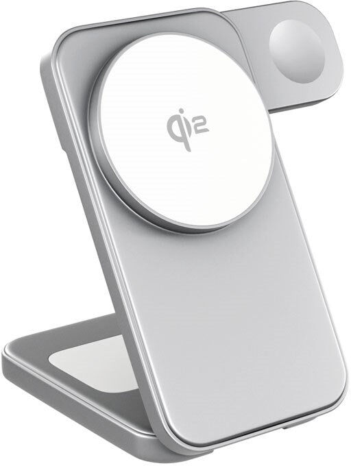 Spello ForceBase 3-i-1 Qi2 Trådløs Oplader 15W - Foldbar - MagSafe Kompatibel - Sølv