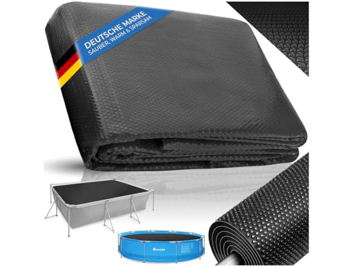 tectake® Poolabdeckung rechteckig, Solarplane Pool rechteckig, Poolzubehör Abdeckplane für Aufstellpool, Pool Garten, Pool Abdeckung mit Noppenfolie als Solar Poolheizung - 5x10 m