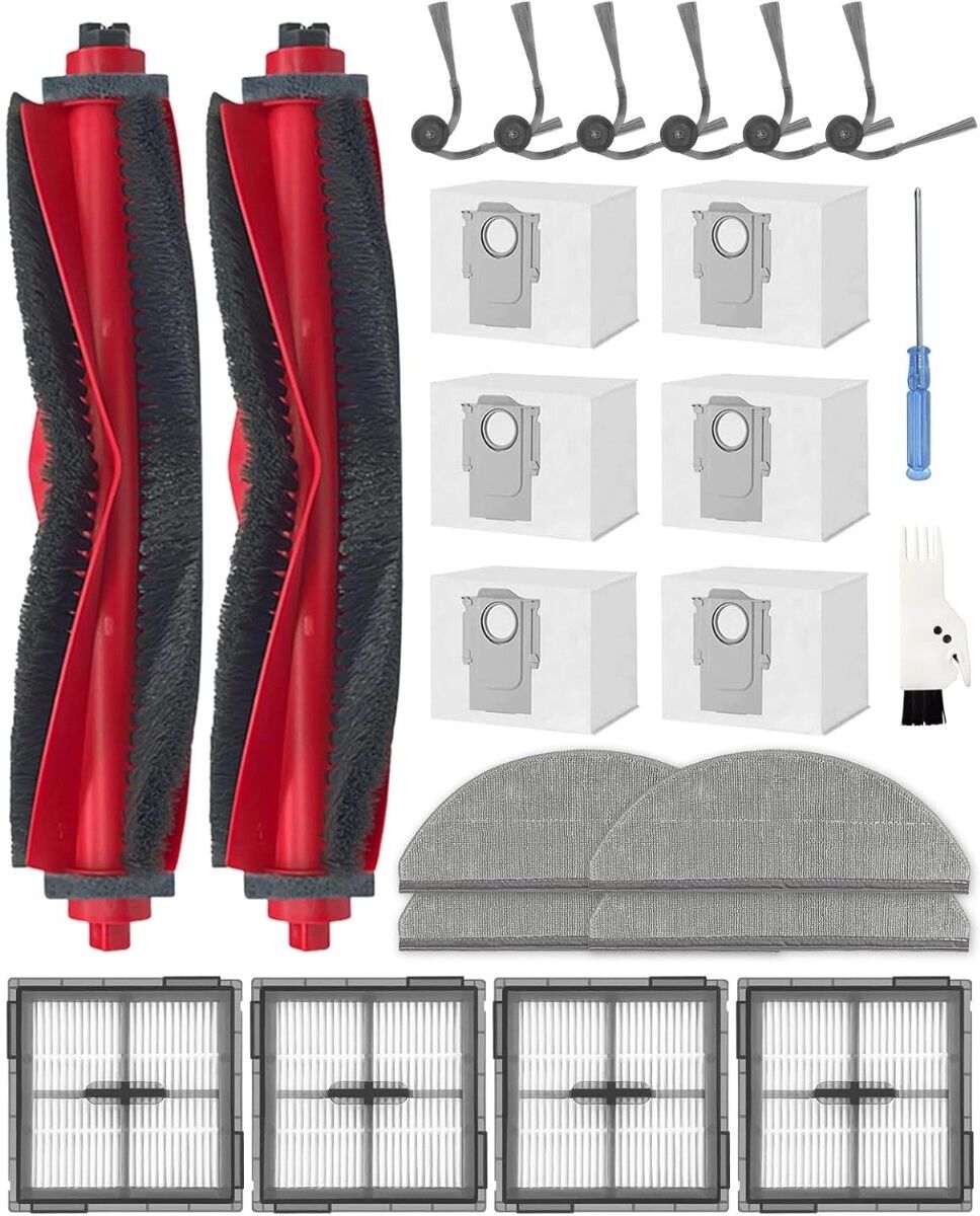 INF Kit de 24 accessoires de remplacement compatible avec Roborock Q10 X5+ - 2 brosses principales, 6 brosses latérales, 4