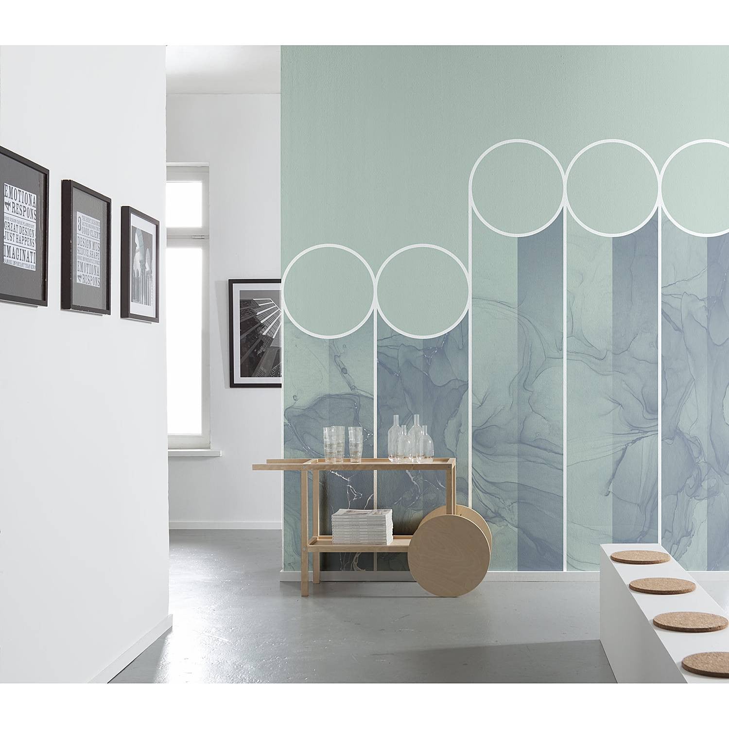 home24 Fotobehang Spots Abstract Modern Blauw en Turquoise B: 300 cm, H: 280 cm