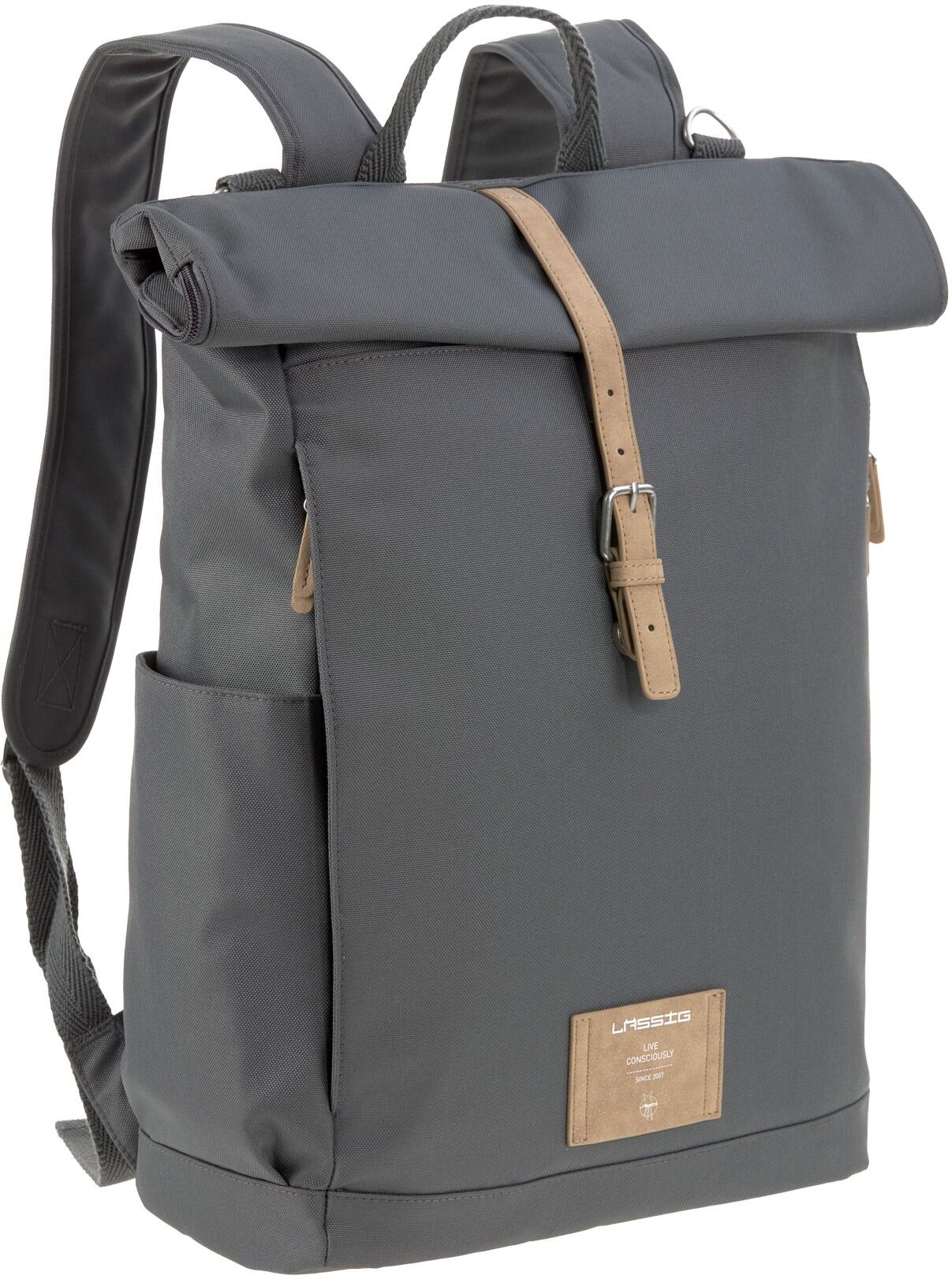 Wickelrucksack LÄSSIG "Green Label, Rolltop, anthracite", Damen, Gr. B/H/T: 30cm x 46cm x 15cm, grau (anthrazit), Polyester, Rucksäcke Wickelrucksack, PETA-approved vegan; zum Teil aus recyceltem Material