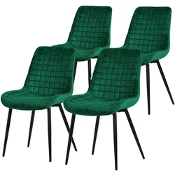 ML-Design – Esszimmerstühle 4er Set Dunkelgrün | Samt Sitzfläche, Rückenlehne, schwarze Metallbeine, gepolsterte Esszimmerstühle