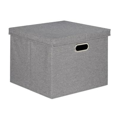 Relaxdays Aufbewahrungsbox 2er Set, faltbare Ordnungsbox mit Deckel, je 51 l, Faltbox quadratisch, 34 x 43 x 43 cm, grau