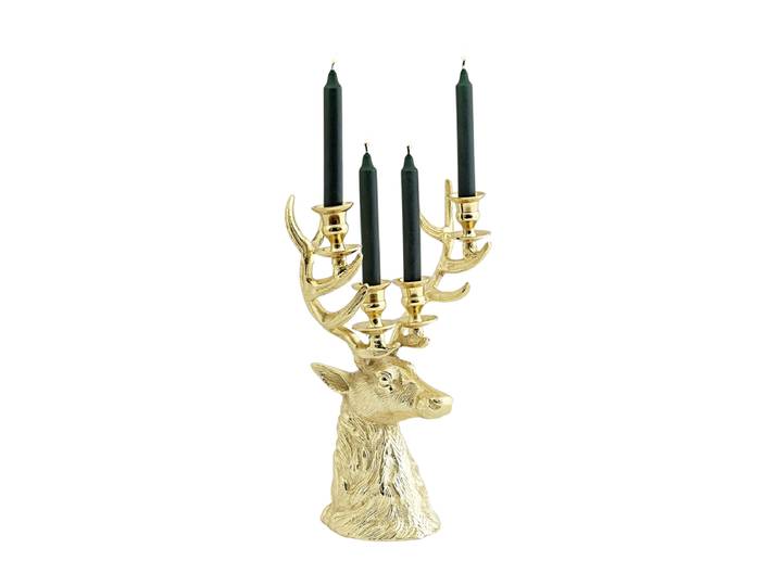 Premium Kerzenständer „Hirsch Richard“ für vier Stabkerzen Gold EDZARD