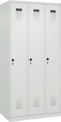 Kleiderspind C+P Evolo Plus, 3 Abteile, Anschlag rechts, Sicherheits-Drehriegel, B 900 x T 500 x H 1850 mm, lichtgrau/lichtgrau