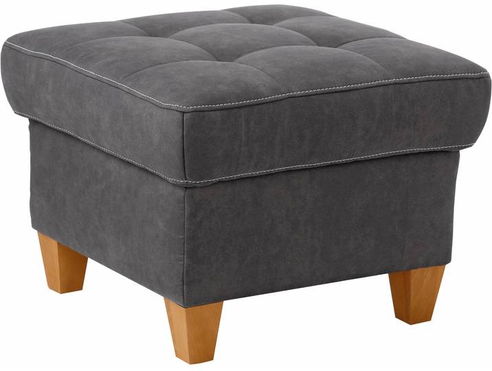 Hocker, Luxus-Microfaser Lederoptik, Anthrazit, 58×46 cm, Mit Knopfheftung, Klassisch, Home-affaire