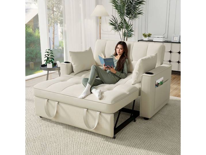 Canapé-lit pliant multifonction PINGGO avec porte-gobelet et oreiller, idéal pour salon, chambre, home cinéma, appartement
