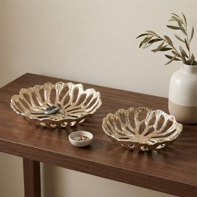 Sagebrook Home "Decorative Bowl with Openwork Flower Design - Set of 2, 12"", 14"", Gold - 14.0"""