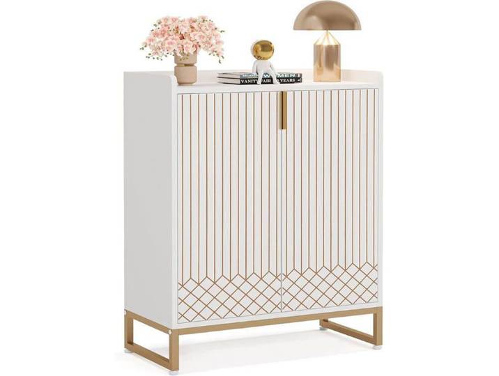 Finmind Meuble de Rangement à Chaussures Armoire à Chaussures Commode à Chaussures avec Portes Meuble d'entrée 73x35x105cm Blanc