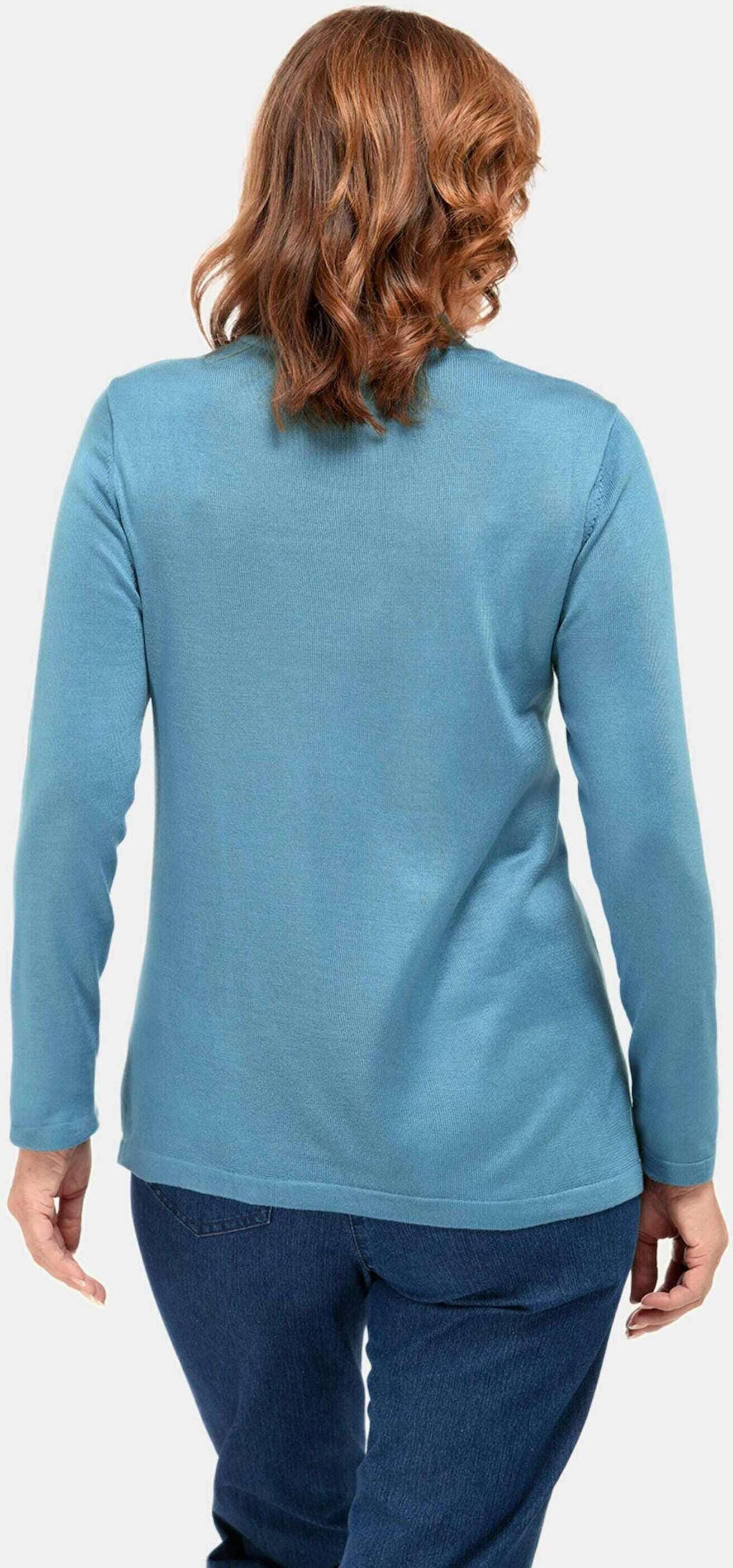 Strickpullover GOLDNER "Kurzgröße Strickpullover mit Stehbundkragen", Damen, Gr. 19, blau (eisblau), Obermaterial: 100% Polyacryl PAN., eng Tubular, Pullover Strickpullover, wie echter Kaschmir