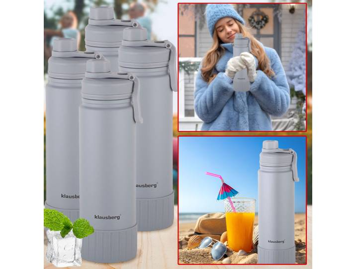 4er-Set Doppelwandiger Thermobecher, 720ml, grau