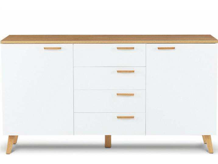 KONSIMO® Kombikommode FRISK Schubladenkommoden Türkommoden, 2 Türen, Breite 150, 5 Eichenfüße, 4 Schubladen mit Vollauszug