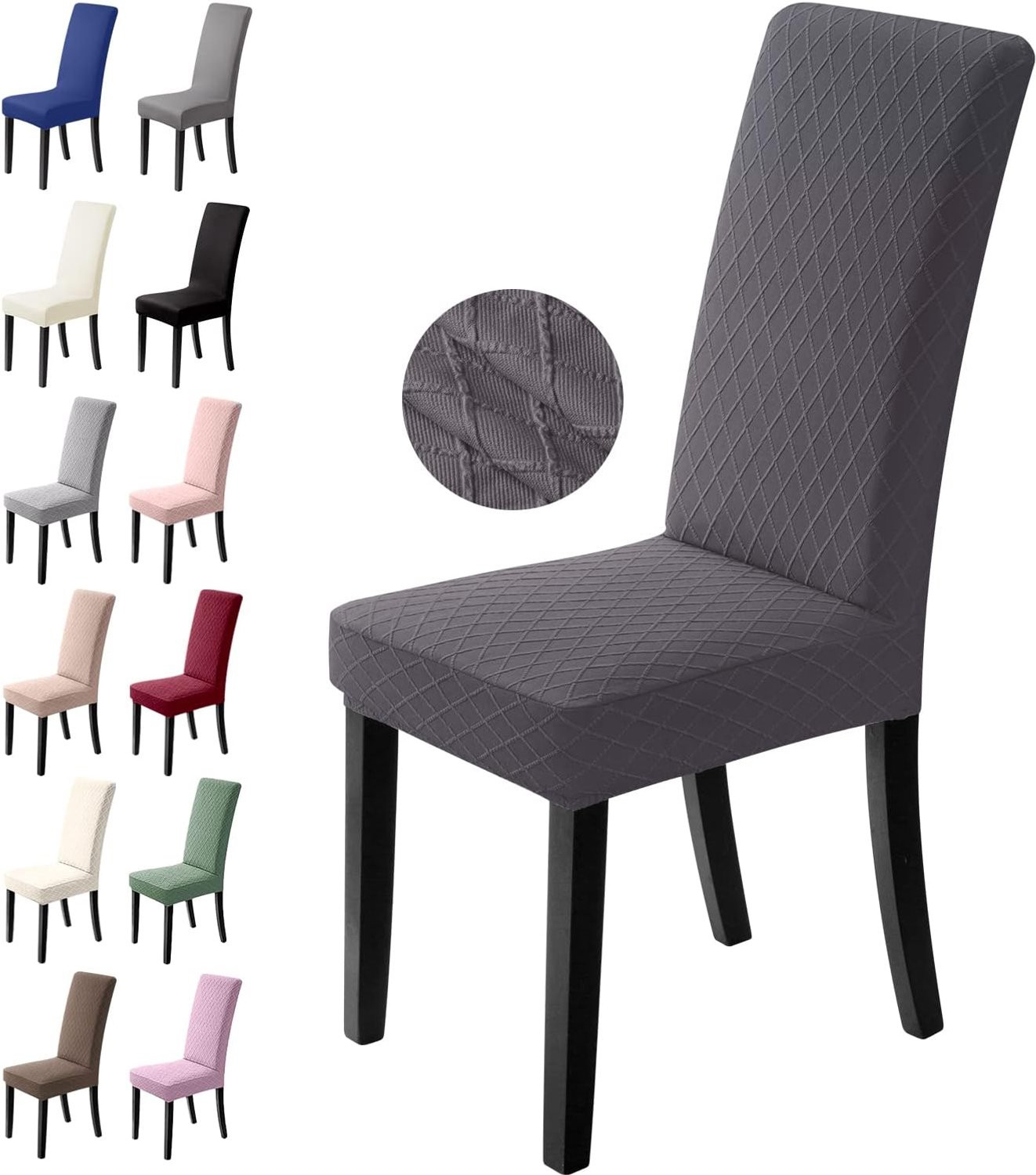Set van 6 elastische stoelhoezen voor eetkamerstoelen - Donkergrijs