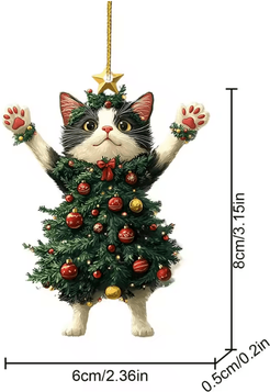 Inspire Essentials PurrJoy Christmas Cat Ornament For Tree, Car, And Holiday Decor white