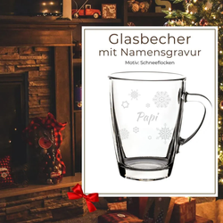 Gravur Glasbecher Kaffeebecher 300 ml - Schneeflocken - 6 Stück