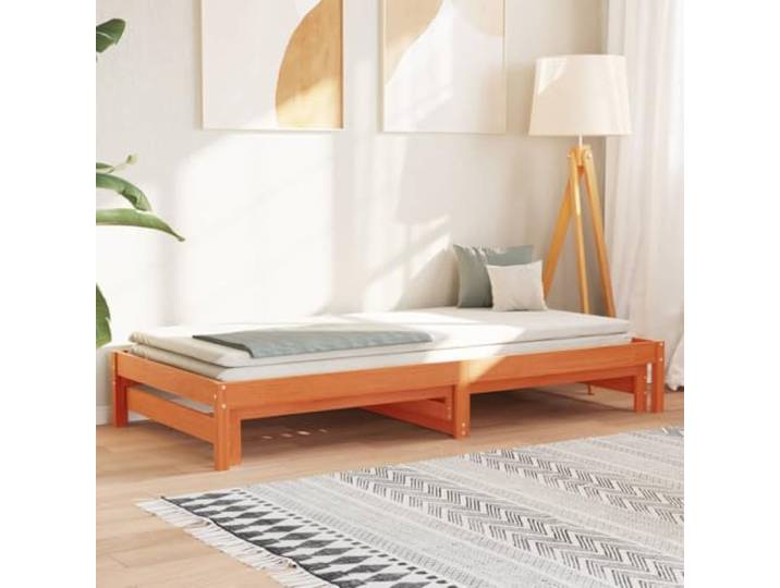 Ausziehbares Massivholz Kiefer Schlafsofa Tagesbett Braun 90x190 cm Tagesbett Ausziehbar Wachsbraun 90x190 cm Massivholz Kiefer Schlafsofa Gästebett mit Lattenrost Wohnzimmer Schlafzimmer