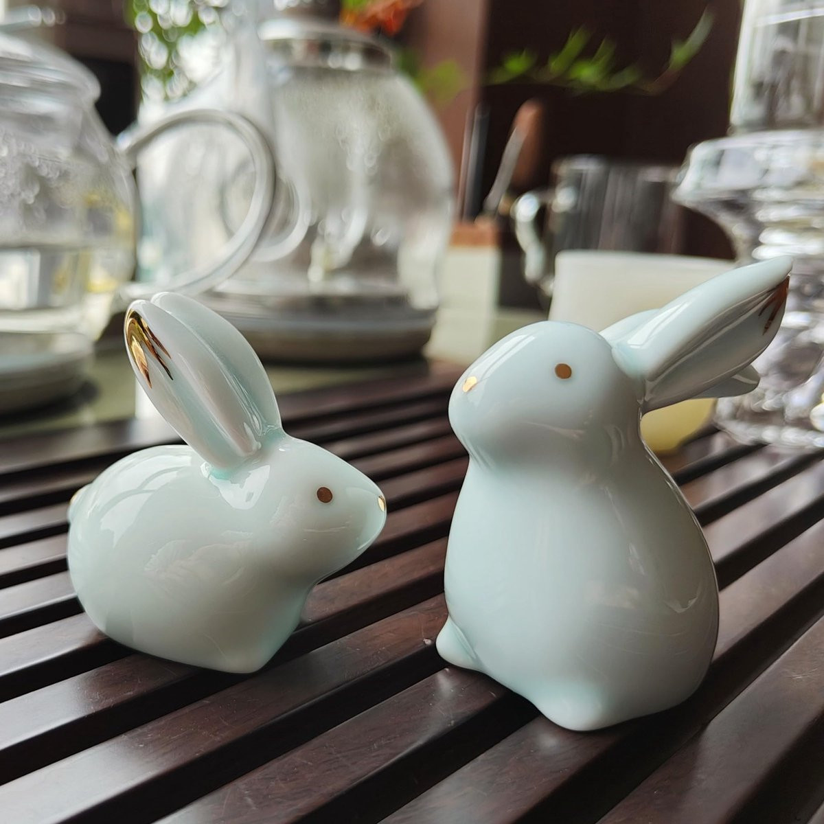 Set Keramische Bunny Ornamenten - Leuke Kung Fu Konijn Thee Beeldjes voor Decoratie